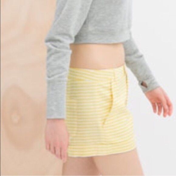 Zara Striped Yellow Shorts Linen Blend - Picture 2 of 7